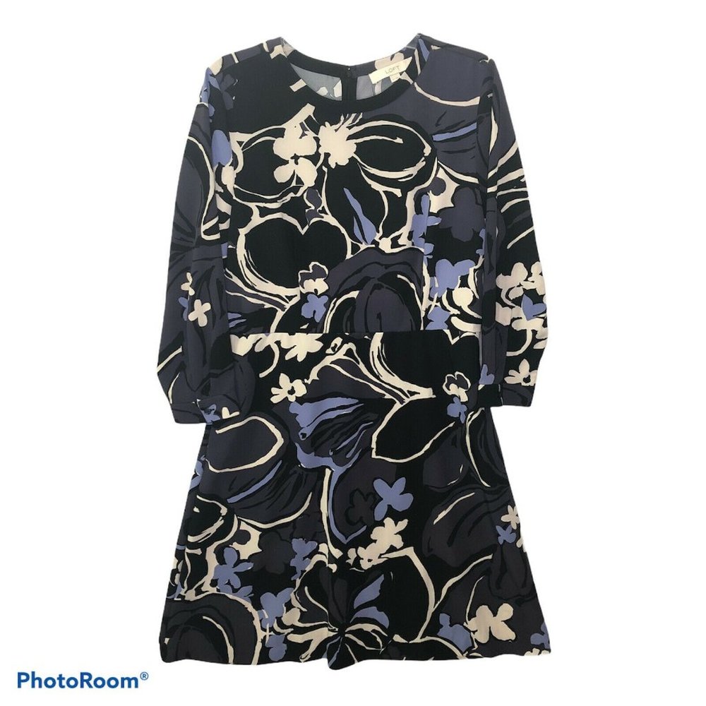 Ann Taylor LOFT Sz 12 Navy Blue White Floral Dress